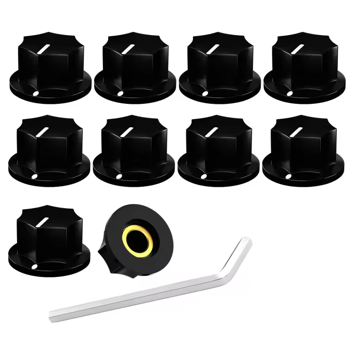 DAIERBUMP 10PCS Botones De Potencia De Guitarra Estilo MXR De Color Negro Con Inserto De Latón Para Pedales De Efectos De Guitarra - 1
