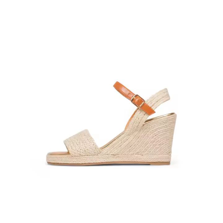 HLuna Sandalias de cuña alta con tira básica con brillos dorados - pulsera al tobillo con hebilla - Sandalias de mujer para verano - WL0828 - 1