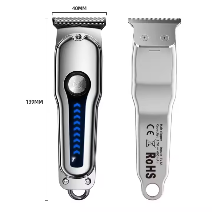 Cortapelos de acero inoxidable plateado para barberos profesionales e individuos para recortar todo tipo de cabello, barba, cuerpo/pecho, recortador inalámbrico recargable - 1