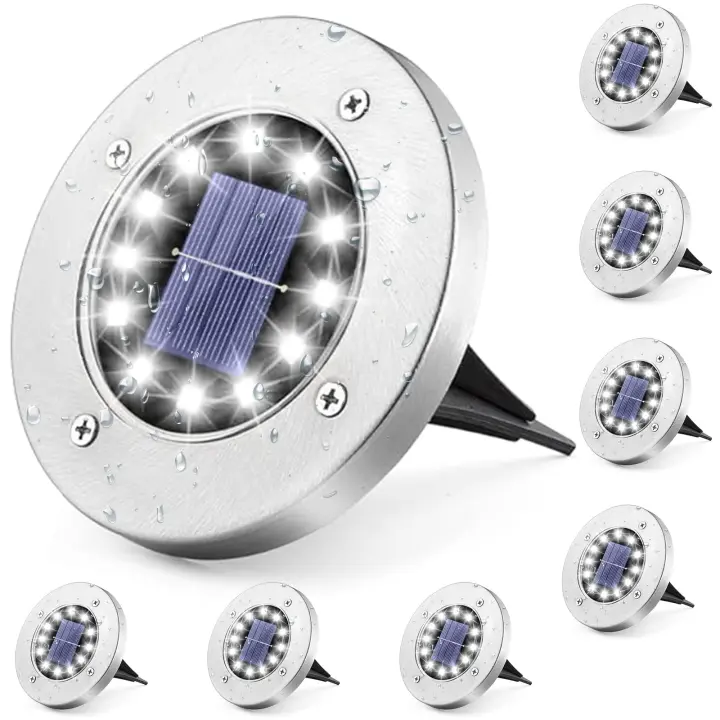 Luces Solares para Exteriores, 8 unidades, 12 LEDs, Luces Solares de suelo, Luces Decorativas IP65, impermeables, Luces Solares para Caminos, para Jardín Perfectas, patio, céped, Parque, terraza (Blancias) - 1