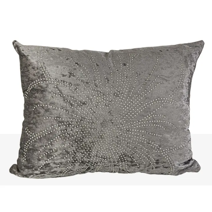 Cojin terciopelo plateado con pedreria 350 grms Terciopelo Plata 30x10x40cm. El mejor complemento para tu hogar. - 1