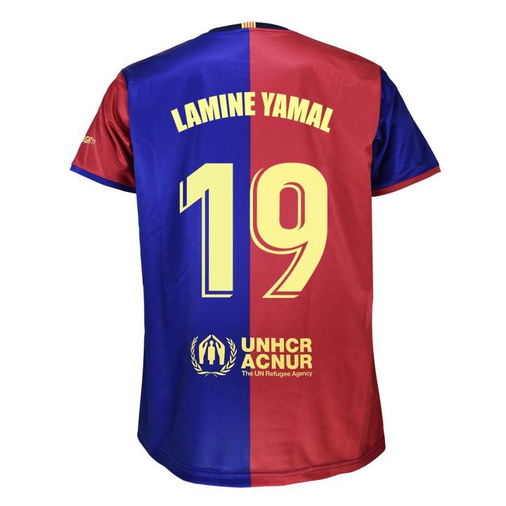 FC Barcelona Camiseta fútbol Primera Equipación Para Aduloto Lamine Yamal. Producto Oficial Licenciado-Réplica Temporada 2024/25. Ropa Deportiva Liga de España. Equipación Compuesta Por Camiseta y Pantalón.