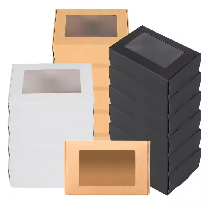 30 Pcs Mini Kraft Paper Box with Window Present Packaging Box Treat Box for Soap Treat Bakery Candy(Black Brown White) - 1