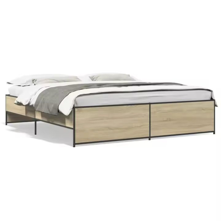 vidaXL Estructura cama madera ingeniería metal roble Sonoma 200x200 cm - 1