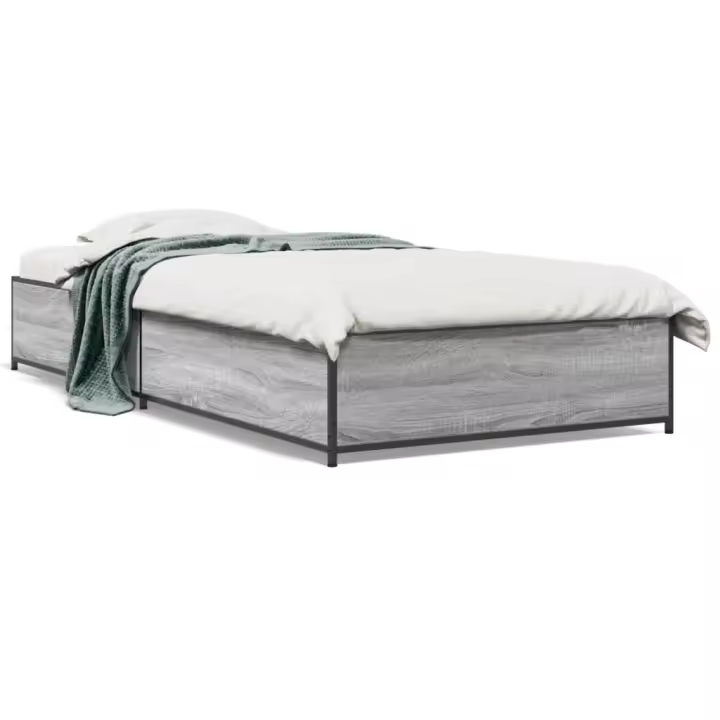 vidaXL Estructura cama madera ingeniería metal gris Sonoma 75x190 cm - 1