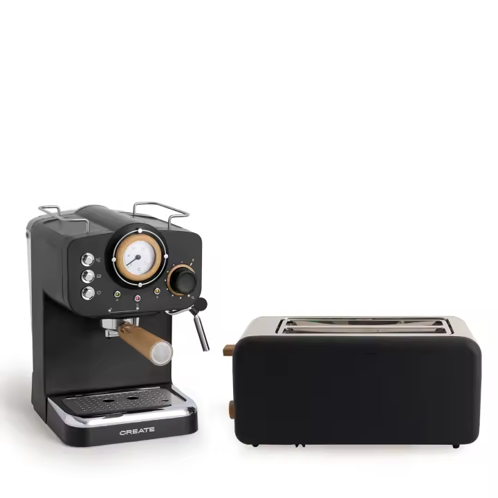 CREATE - Pack TOAST RETRO Tostadora L + THERA RETRO Cafetera express acabado mate - 1