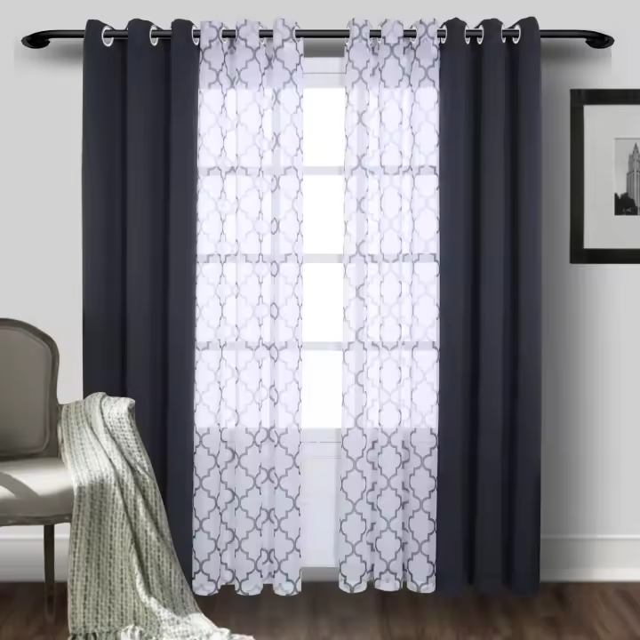 2 PCS Cortinas Morocanas Transparentes Y Cortinas De Bloqueo Para Dormitorio Sala De Estar Grommet Ventana Modernas Poliéster 100% - 1