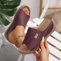 Zapatillas casuales de Suela Gruesa de gran tamaño para Mujer, zapatillas de Tacón de cuña con Boca de Pez, sencillas y Moderanas con Tiras anchas. - details 12