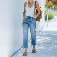 High Waist Ripped Denim Jeans Para Mujer Pantalones Slim Cargados De Moda Casual Jeans Cortos Rectos Talla S M L XL XXL Ropa Femenina - details 5
