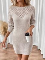 Vestido De Punto Hueco Para Mujer Estilo Primavera Otoño Cuello Redondo Largo De Rodilla Regular Ajuste Acrílico - details 5