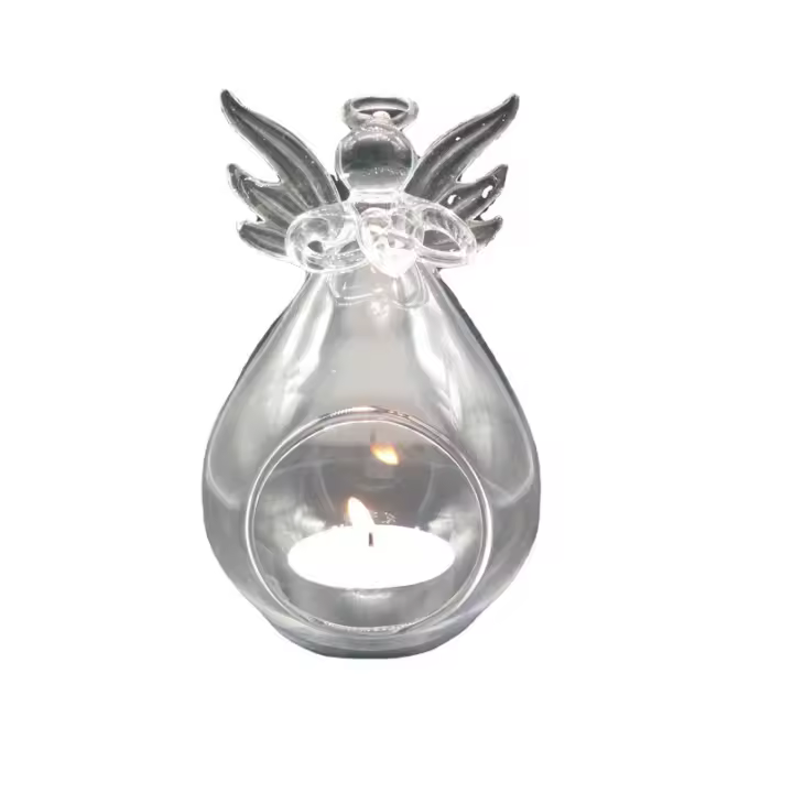 2 portavelas de cristal con forma de ángel para decoración de fiestas en casa. - 1