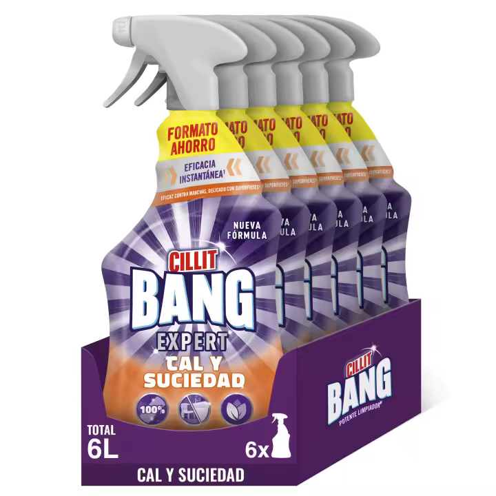 Cillit Bang - Spray Limpiador Cal y Suciedad, para Baño - 1 L, pack 6 unidades - 1