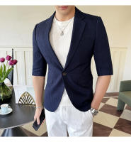 Traje De Verano Para Hombre 2025 De Alta Calidad Con Mangas De Siete Puntos Estilo Moderno Y Elegante Talla M-5XL Azul Rayado Transpirable Y Fresco - details 16