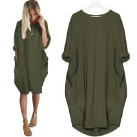 Vestido Rosa Suave Para Mujer De Talla Grande Con Mangas Largas Y Cuello En V Estilo Casual Largo Hasta La Rodilla - details 6