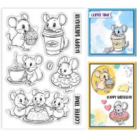 1pc Estampas De Silicona Transparente De Ratón Y Postre Para Scrapbooking Animal De Dibujos Animados Estampado De Café - details 0