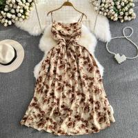Vestido Largo De Verano Romántico Con Estampado Floral Vintage Vestido De Playa Con Cintura Alta Y Tirantes Spaghetti Para Mujer - details 21