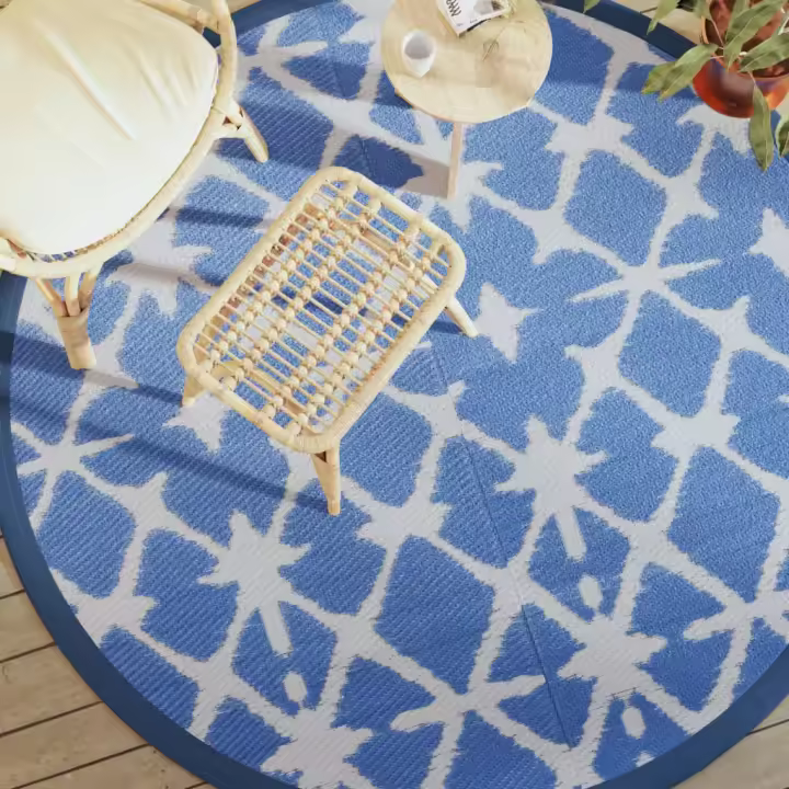 vidaXL Alfombra de exterior ARAKIL Ø200 cm PP en color Rosa/Marrón/Gris claro y blanco y más - 1