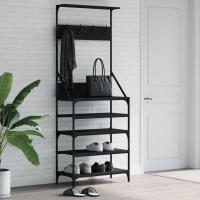 vidaXL Perchero con Zapatero Soporte para Ropa Estantes para Zapatos Color Gris sonoma,  Negro,  Roble ahumado y mas - details 1