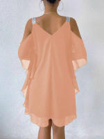 Vestido De Verano Para Mujer 2025 Elegante Con Cuello En V Y Manga Corta Vestido De Chiffon A-Line De Rodilla Casual - details 7