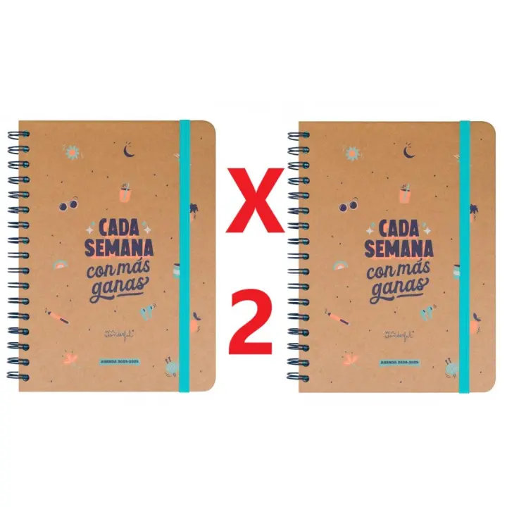 2 UNIDADES  Mr.Wonderful - Agenda Wonder 2024/25 Semanal - Cada semana, con más ganas - Agenda Escolar con Organización Semanal - Incluye 8 Hojas de Pegatinas - 1