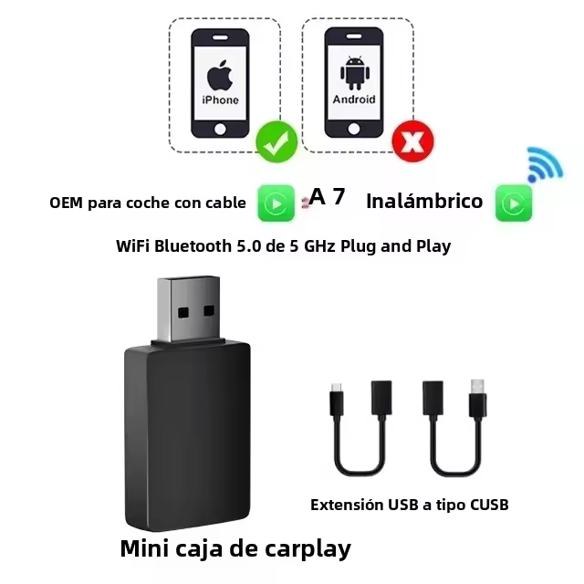 Adaptador Wireless CarPlay Mini 2024 Smart Box CarPlay Dongle Bluetooth WiFi Conexión Rápida Plug And Play Para OEM Wired CarPlay Coche - 1