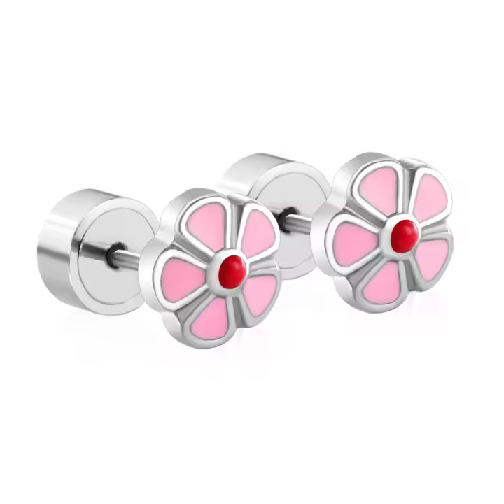 LUXUSTEEL Pendientes De Estilo De Flor Rosa Para Mujeres Niñas Y Niños Joyería De Lujo De Acero Inoxidable Con Cristal Redondo - 1