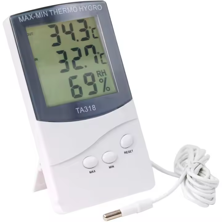 Termómetro igrómetro portátil para interiores con Pantalla LCD para montaje en Pantalla o esritorio con 2 sensores - 1