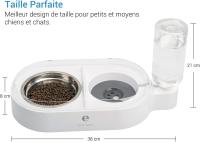 Cuenco para gatos y perros, dispensador de agua silencioso con botella, antiderrame y cuenco de acero inoxidable antideslizante para mascotas (blanco) - details 2