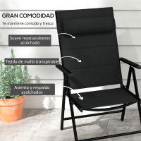 Outsunny Conjunto de 2 Sillas de Camping Plegables Sillas de Jardín con Marco de Aluminio Reposacabezas y Reposabrazos Carga 130 kg para Terraza Playa 54x67x108 cm Negro - details 3