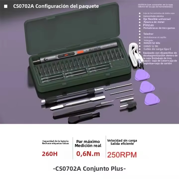 Destornillador Eléctrico Recargable Mini CreationSpace 3.6V Con Luz LED Y 3 Configuraciones De Torque CS0702A Set Multifuncional - 1