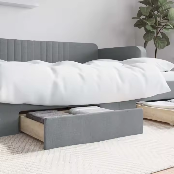 Cajones de cama 2 uds madera de ingeniería y tela gris claro - 1