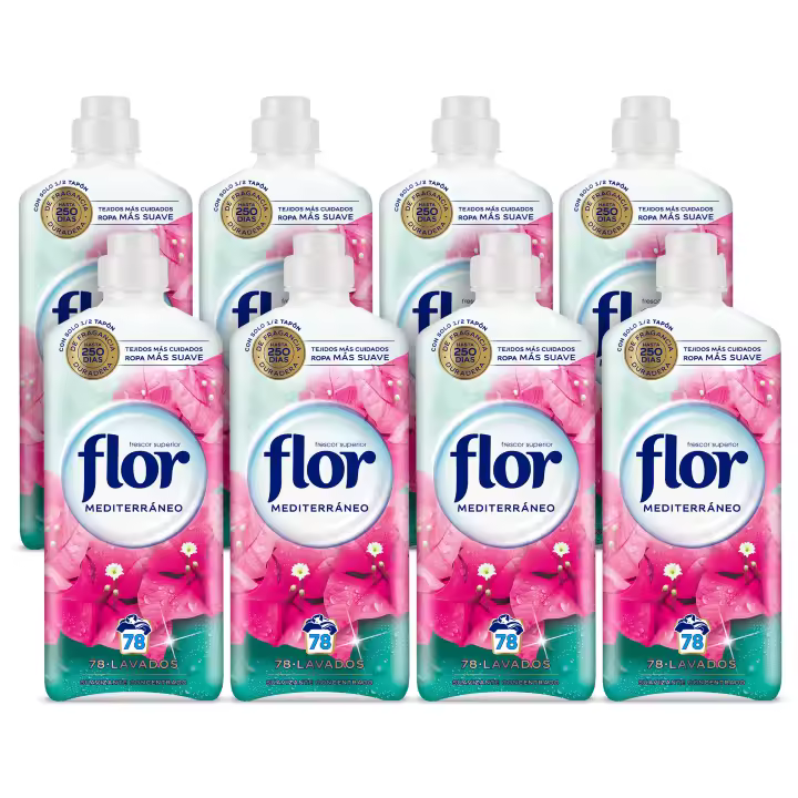 Flor Mediterráneo Suavizante Concentrado para la ropa 624 Lavados (8 botellas de 78 lavados) - 1