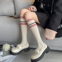 3 Pares De Medias Largas De Punto Para Mujer En Colores Rosados Estilo Universitario Cómodas Transpirables Absorbentes De Sudor Casual - details 4