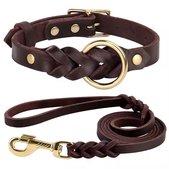 Correa Y Collar De Cuero Genuino Para Perros De Tamaño Medio a Grande Adecuado Para Aleman Shephard Accesorios Para Mascotas Resistentes Y Duraderas - 1