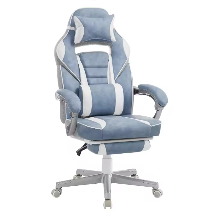 Silla ergonómica de oficina con reposapiés extensible, respaldo ajustable, reposacabezas y soporte lumbar, capacidad 150 kg, disponible en azul cielo, azul pavo, gris, negro tinta y rosa jalea - 1
