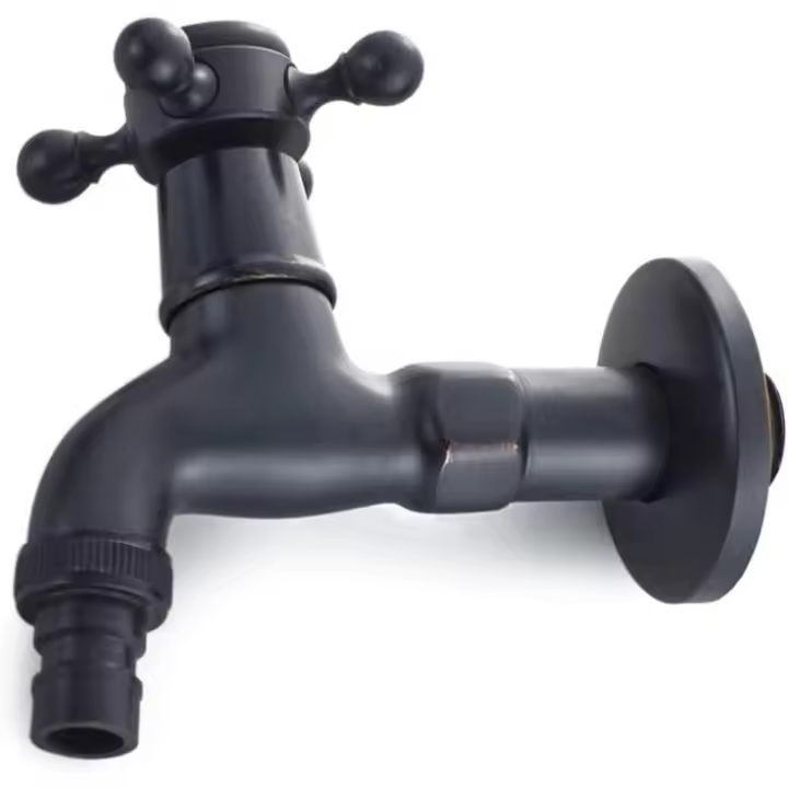Grifo de La Lavadora with Sola Manija Cruzada Interfaz G1/2 - Grifo en latón de Baño para Baño Grifo de Jardín(Negro) - 1