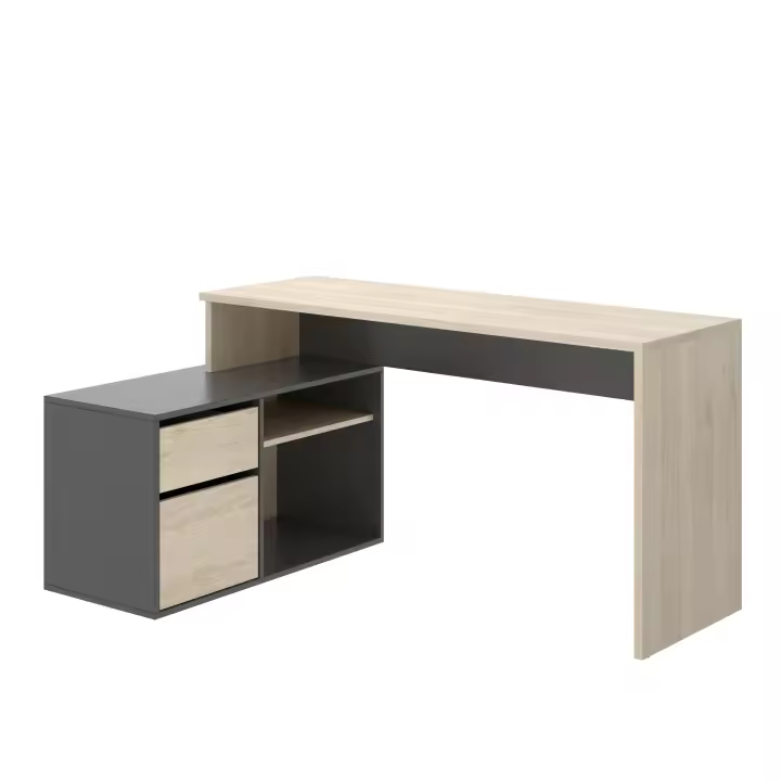 Dekit Mesa de Escritorio en L con Gran Almacenamiento - ROX - 75x139x92 - Natural / Grafito - 1