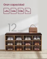 Banco zapatero con asiento y 12 compartimientos, cojín y estantes ajustables, ideal para entrada y sala de estar - details 7
