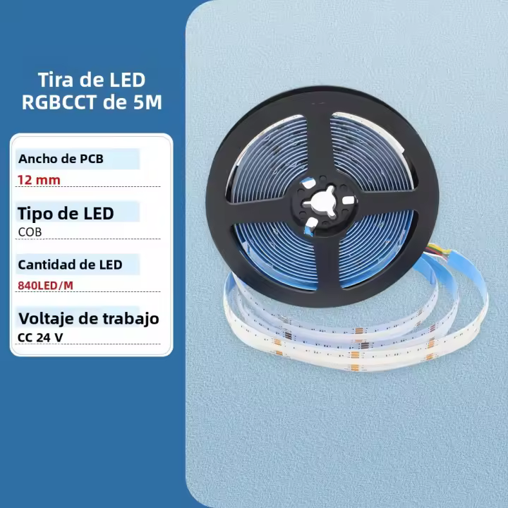 Tira De LED COB 5M 24V 6 Pines 12mm 840 Diodos RGB CCT WW CW 24 Volts Tira Flexível De Luminosidade Para Decoração De Quarto - 1