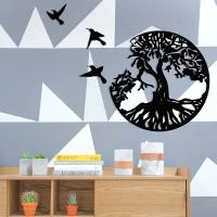 Arte De Pared De Hierro Silueta De Árbol De La Vida Y Tres Pequeñas Golondrinas 11x11 Pulgadas Decoración Para Pared Estilosa - details 1