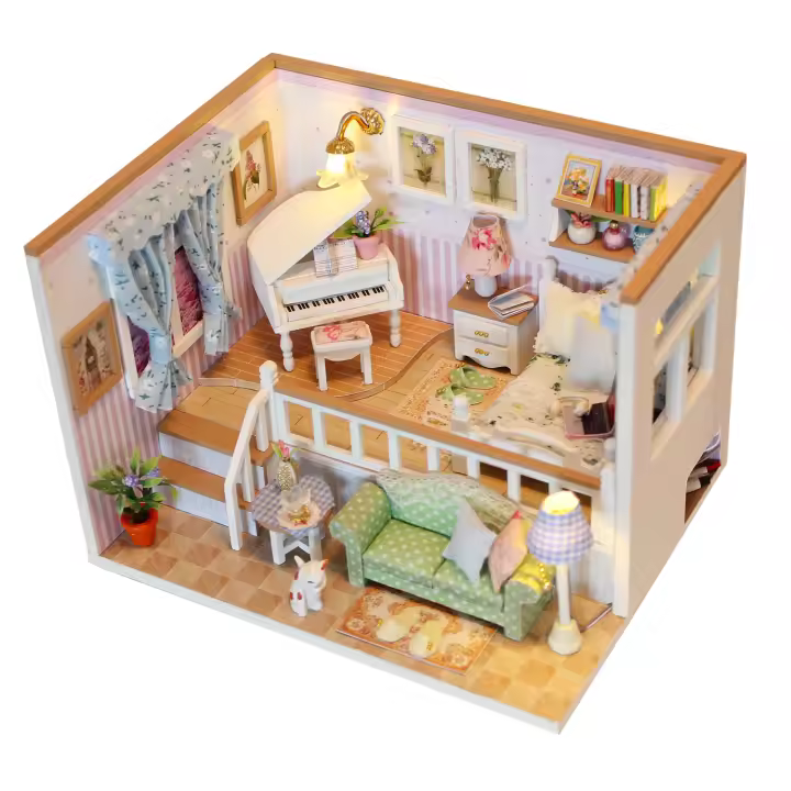 DAM. Habitación Porque te conocí. Maqueta 3D realista con gran detalle y luces led. 17x14x12cm. - 1