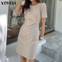 VONDA Vestido Mujer Verano 2024 Moda Casual A-Line Mini Con Bolsillo Cuello Redondo Manga Corta Sobremesa Trabajo Ropa Oversize - details 7