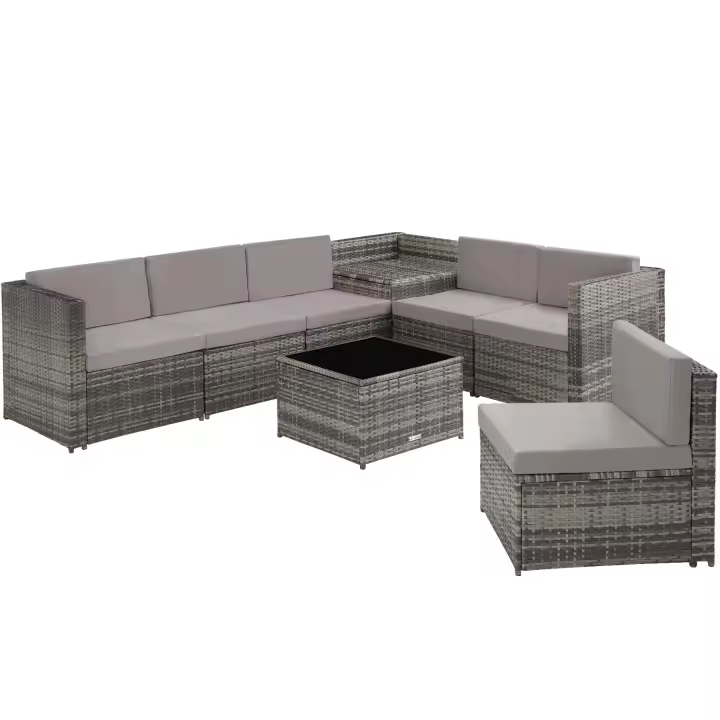 Tectake - Conjunto de muebles de ratán Verona  Con elementos que se pueden agrupar libremente  Trenzado resistente de ratán polivinílico resistente a la intemperie  Estructura estable de acero con tapas de plástico para proteger el suelo - 1