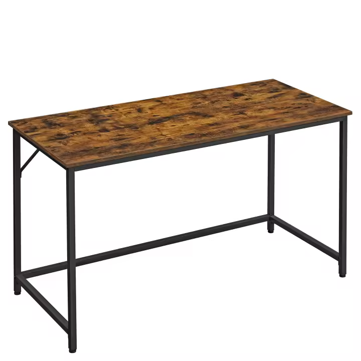 VASAGLE Escritorio, Mesa Oficina Pequeña y Estación Trabajo, Mesa para Teletrabajo, Estudio, Dormitorio, 60 x 140 x 76 cm, Estilo Industrial, Estructura Metal, Marrón Rústico y Negro Tinta/ Negro Ébano y Negro Tinta - 1