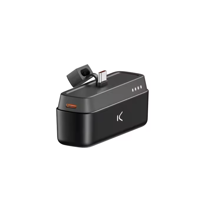 Powerbank USB-C de bolsillo KSIX 4.800 mAh, Con soporte, 10 W, Cable USB-A a USB-C, Carga simultánea, Indicadores LED, Negro - 1