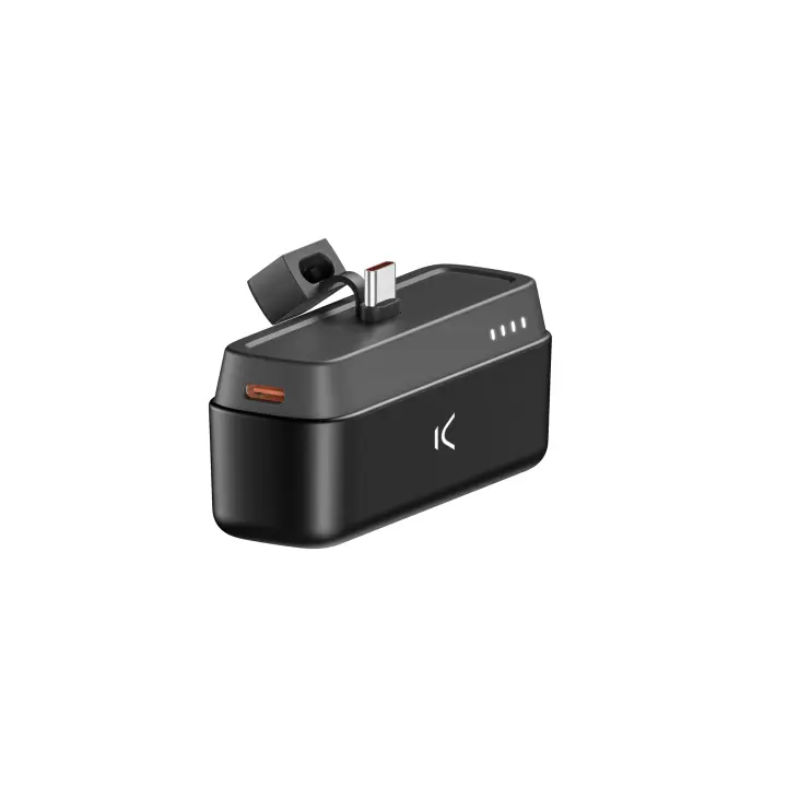 Powerbank USB-C de bolsillo KSIX 4.800 mAh, Con soporte, 10 W, Cable USB-A a USB-C, Carga simultánea, Indicadores LED, Negro - 1