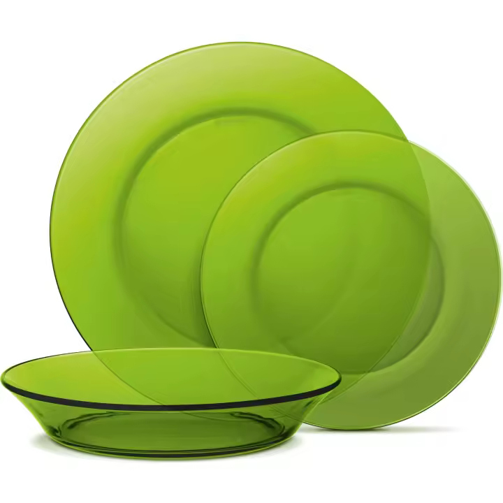Duralex - Vajilla completa 12 Piezas de Vidrio Templado, Incluye 4 Platos Llanos de (23,5 cm), 4 Platos Hondos de (19,5 cm) y 4 Platos de Postre de (19 cm) - 1