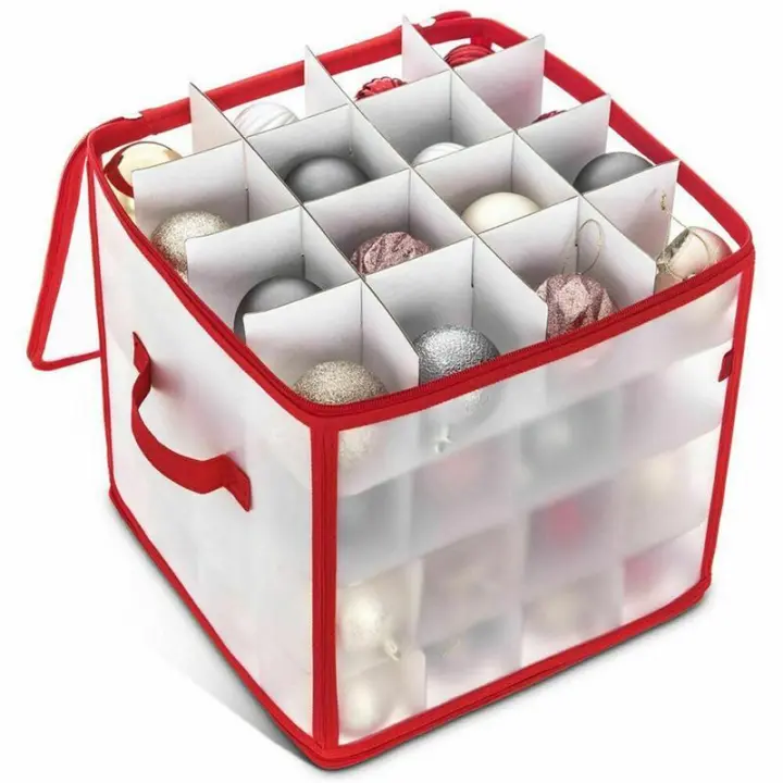 Caja De Almacenamiento Para Esferas De Navidad 64 Compartimentos Organizador De Decoraciones De Árbol De Navidad Divisores De Juguetes Material PP - 1