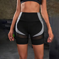 Shorts De Yoga De Cintura Alta Con Bolsillos Y Bloque De Colores Para Mujer Tummy Tuck Ejercicio Shorts De Poliéster - details 1