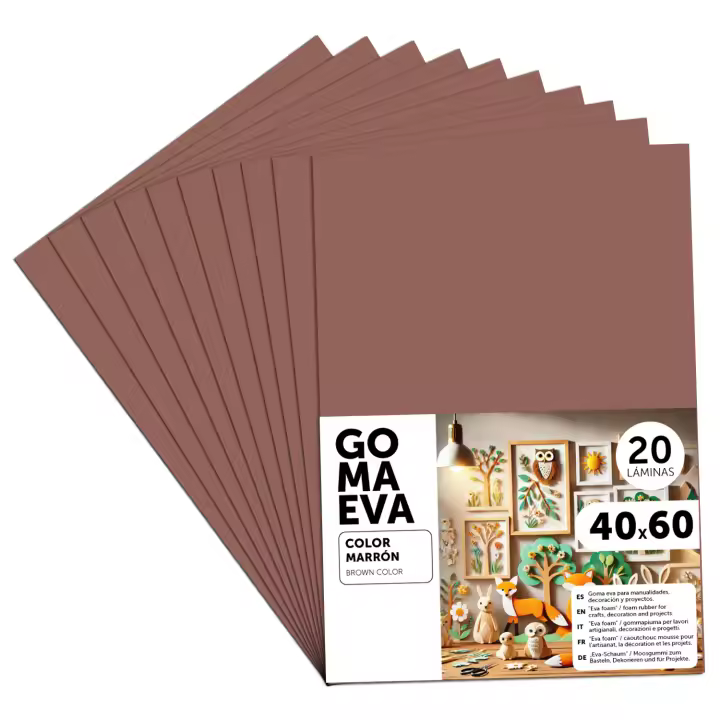 Goma Eva para Manualidades, Goma Espuma de Colores para Proyectos Creativos, Ideales para Artes y Manualidades, uso Escolar, Profesional o Artístico 40x60cm - m-office (Marrón, 20 uds) - 1